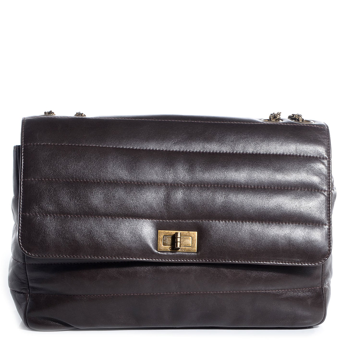 Lambskin Horizontal Quilt Jumbo Mademoiselle Flap Dark Brown