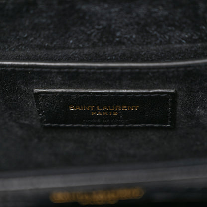 Saint Laurent Calfskin Crocodile Embossed New Besace Crossbody Bag Black 6 of 12