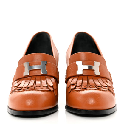 Hermes Calfskin Womens Elysee 70 Moccasin Loafer Pumps 38 Natural 2 of 8