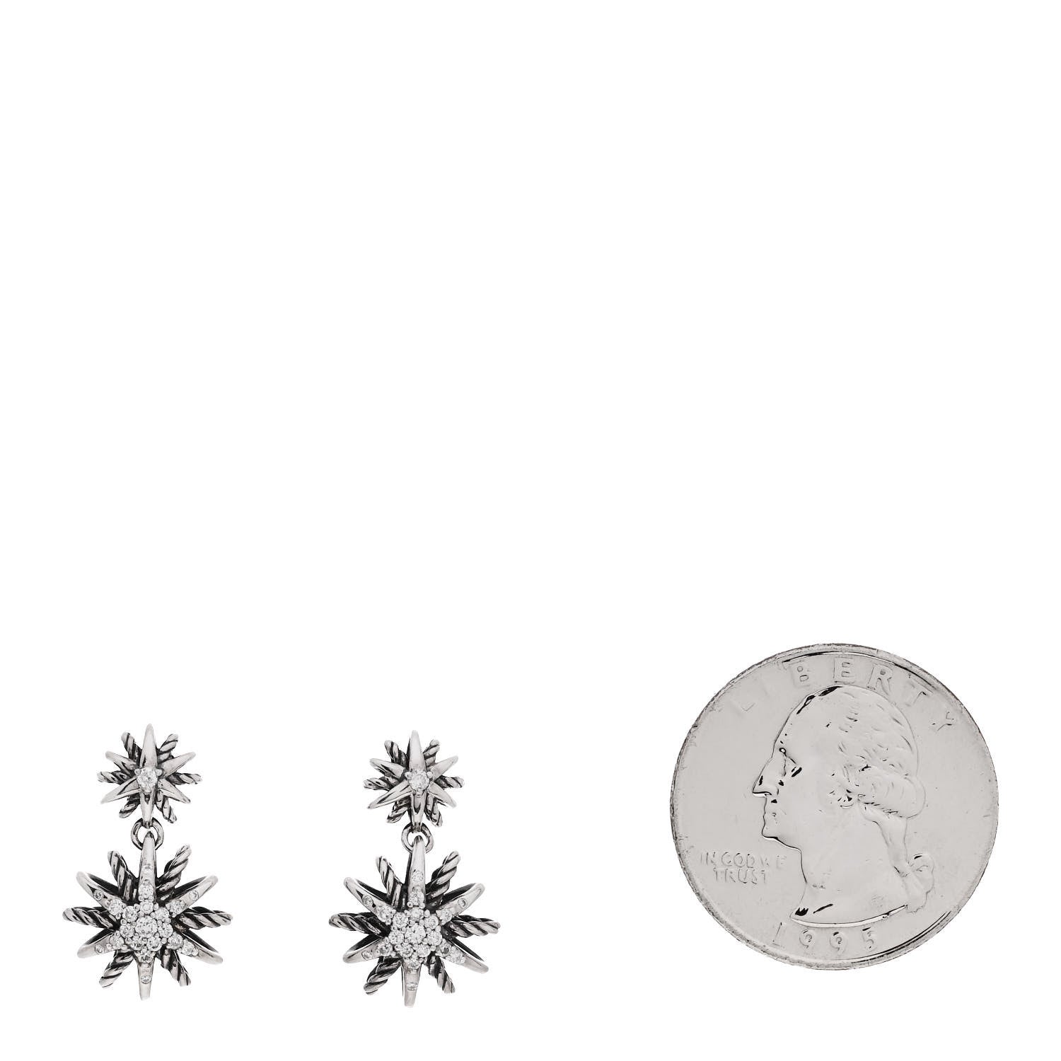 David Yurman Sterling Silver Diamond Starburst Double Drop Earrings 2 of 4