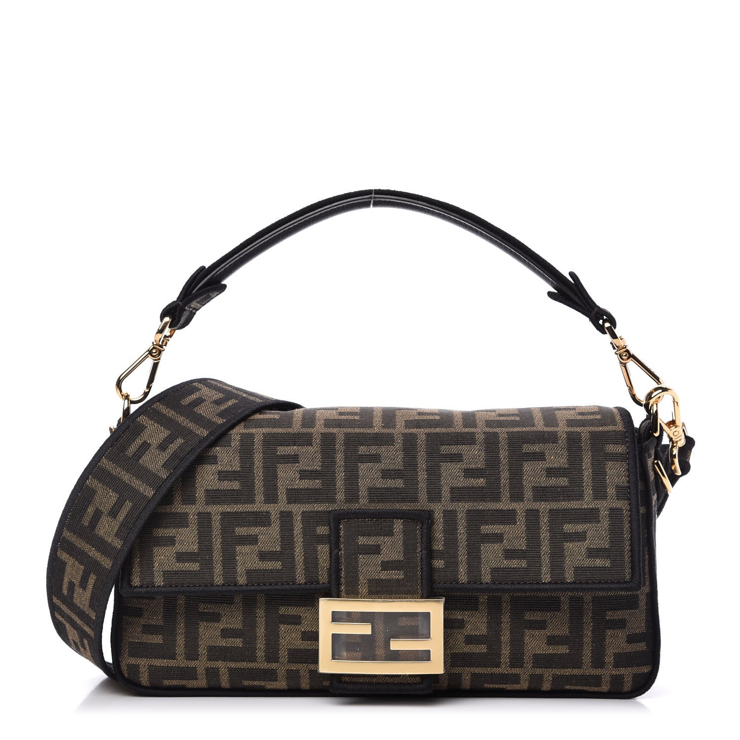 Fendi Fabric Jacquard FF 1974 Medium Baguette Tobacco Moro Black 1 of 12