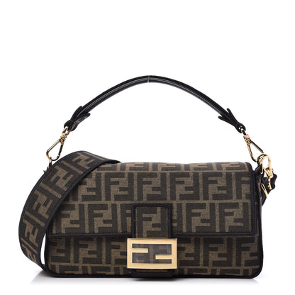 Fendi Fabric Jacquard FF 1974 Medium Baguette Tobacco Moro Black 1 of 12