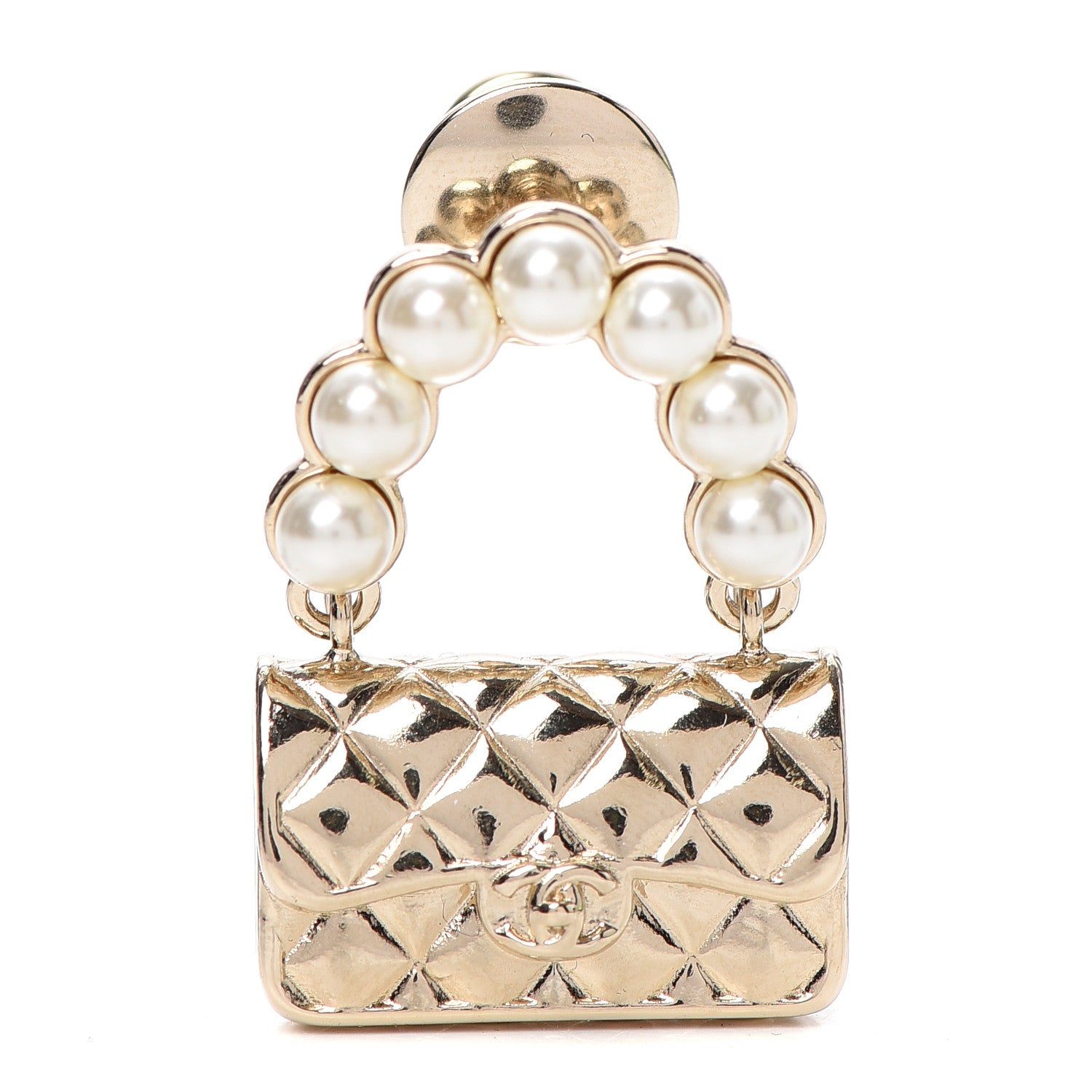 Chanel Pearl Quilted Flap Brooch Gold 1 of 4