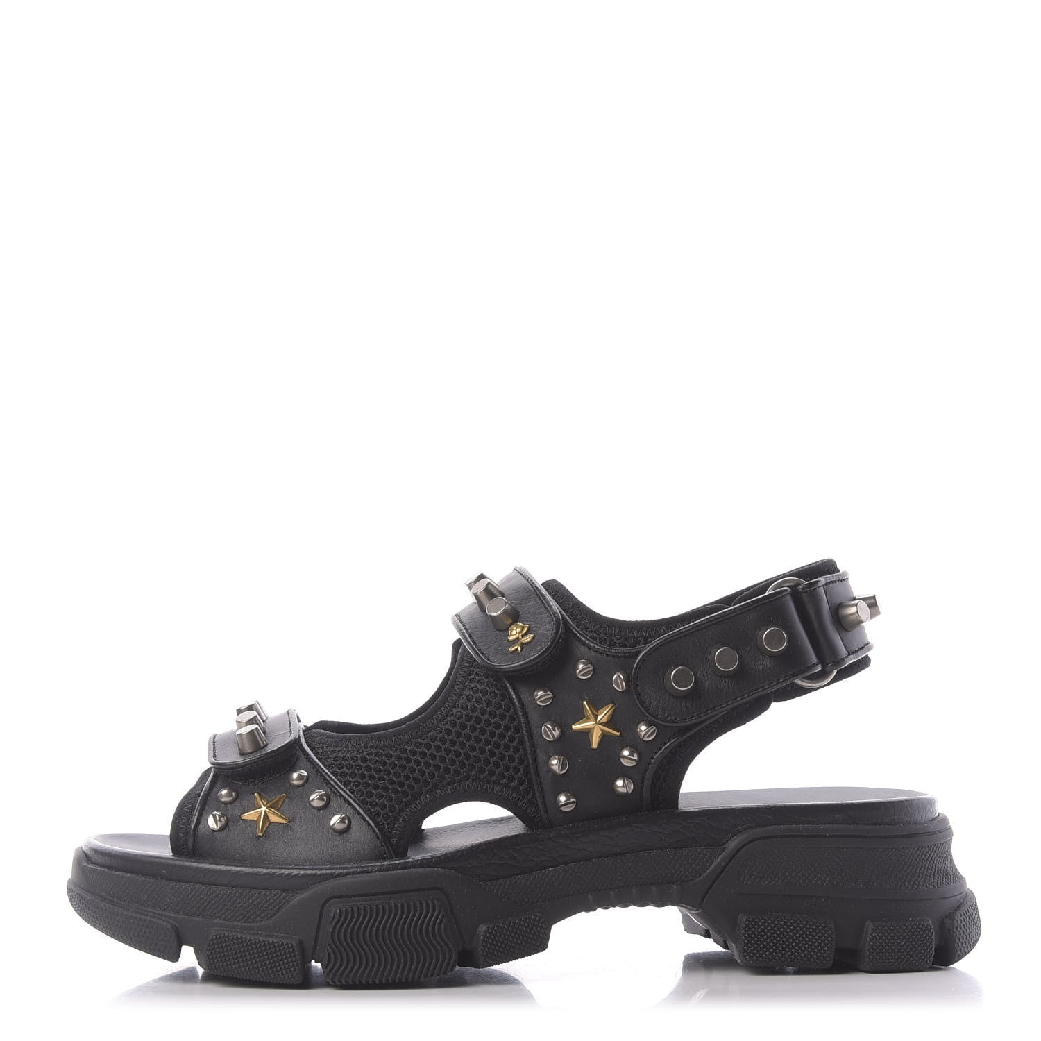Gucci Nappa Mesh Studded Mens Aguru Sandals 8 Black 1 of 10