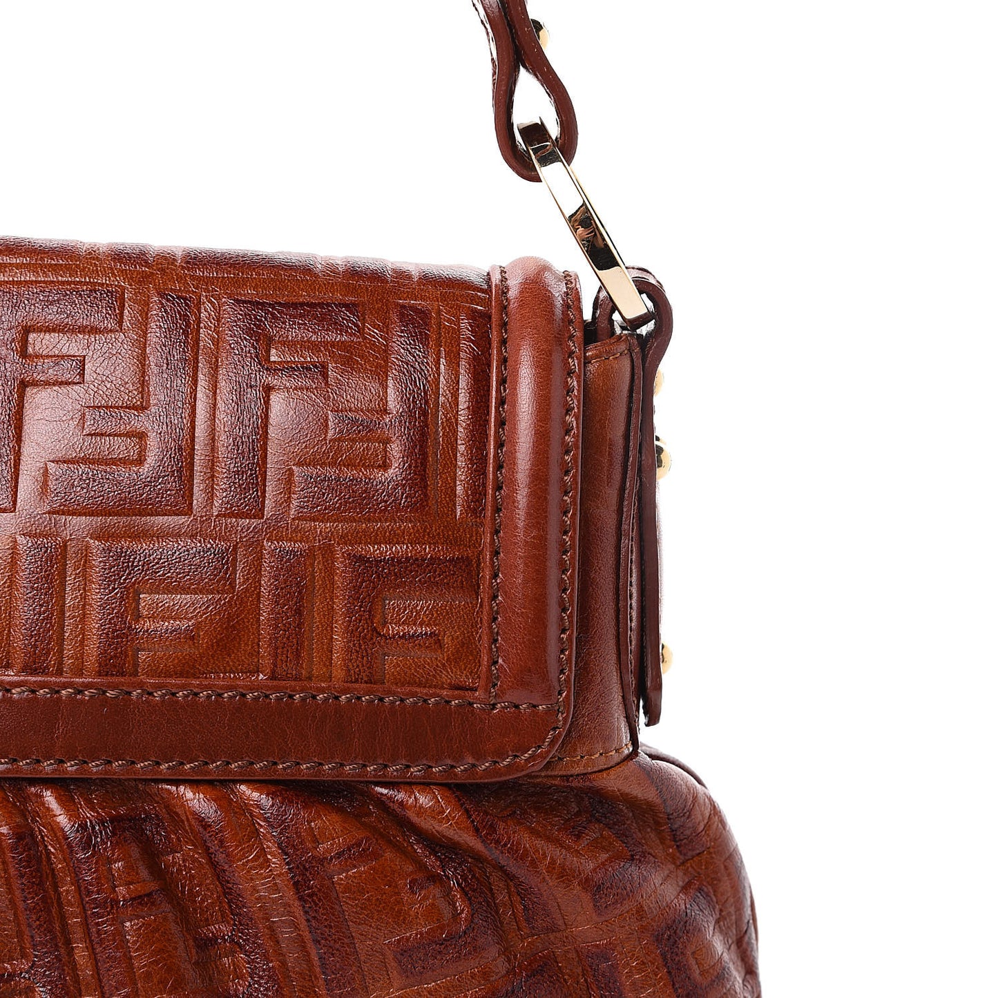 Vitello Bottalato FF Embossed Small Chef Shoulder Bag Ruggine