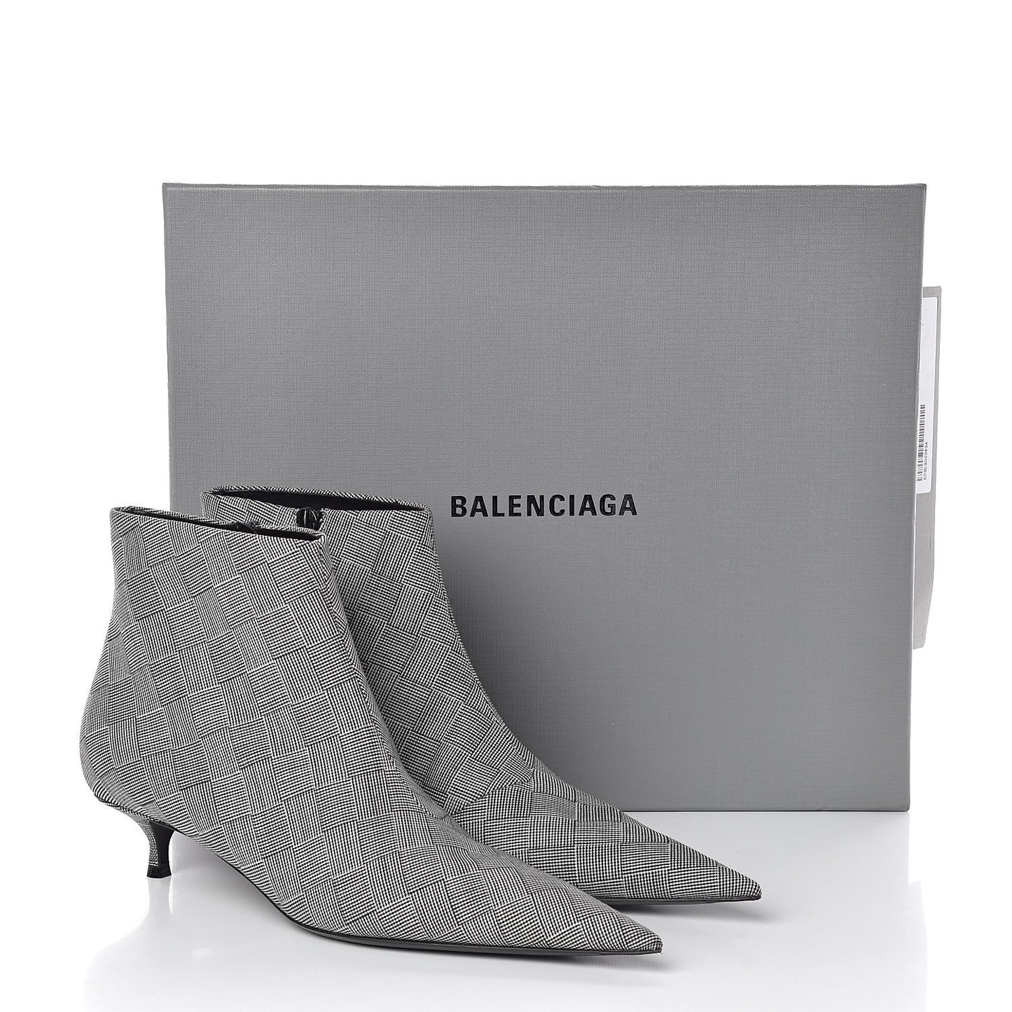 Wool Checked Knife Pointy Toe Boots 39