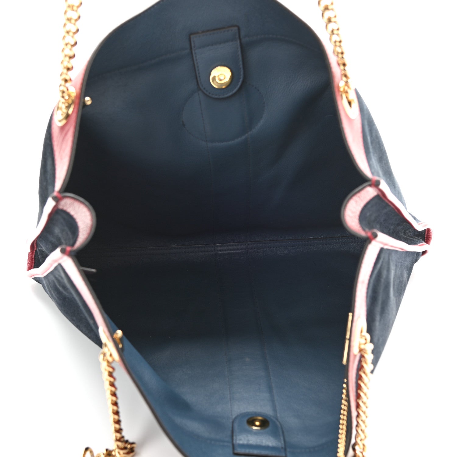 Gucci Suede Calfskin Large Rajah Chain Tote New Blue Romantic Cherry 5 of 8