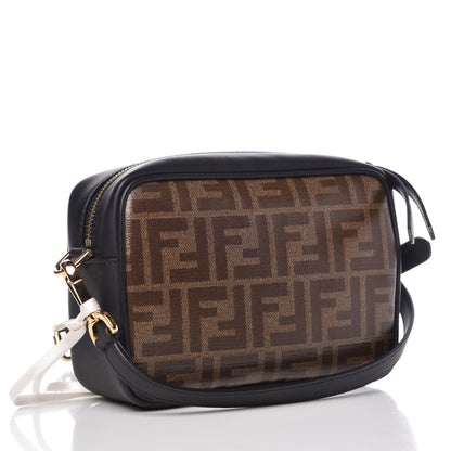 Fendi Glazed Fabric Vitello Century FF 1974 Stamp Patch Mini Camera Case Mogano Panna Black 3 of 7