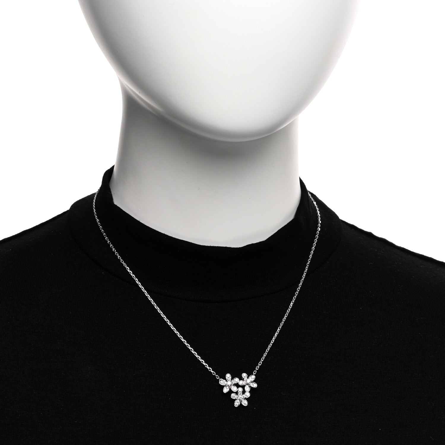 Van Cleef & Arpels 18K White Gold Diamond Socrate 3 Flower Pendant Necklace 2 of 4