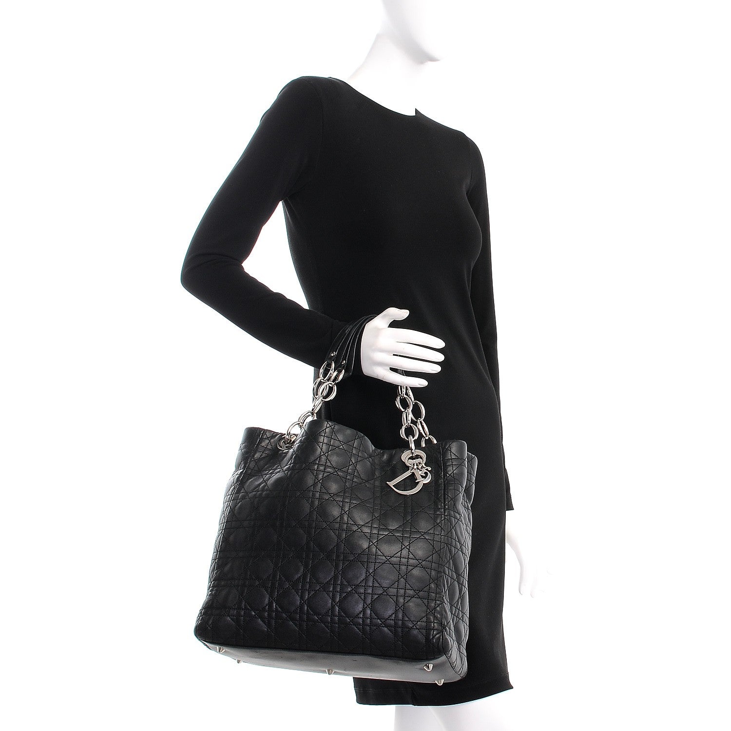 Christian Dior Lambskin Cannage Dior Soft Shopping Tote Black 2 of 17