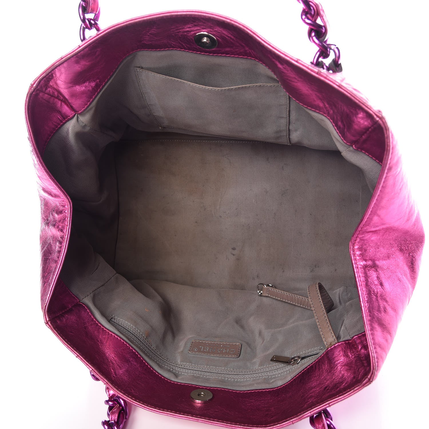 Chanel Metallic Cracked Calfskin Small Modern Chain Tote Fuchsia 5 of 16