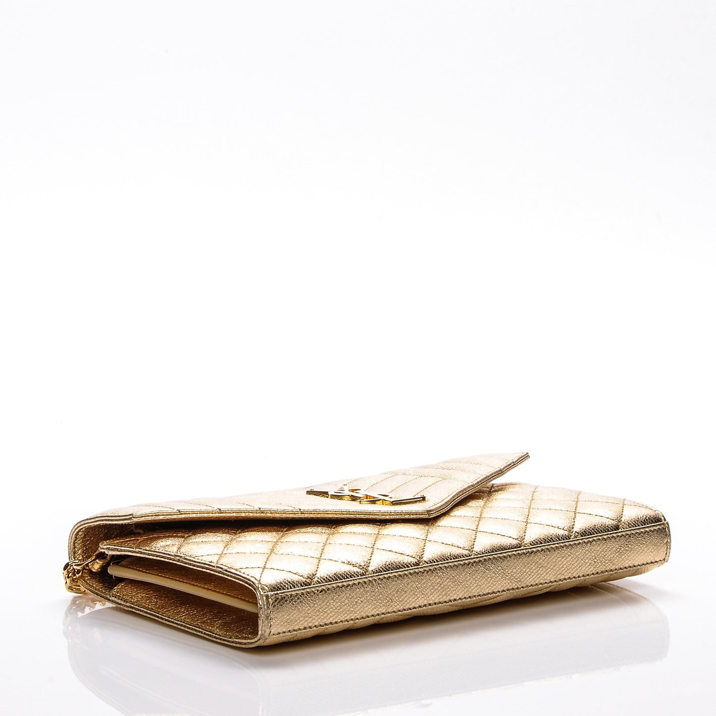 Metallic Calfskin Tri-Quilt Monogram Envelope Chain Wallet Oro