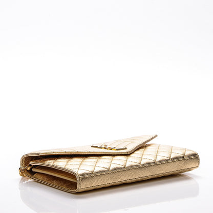 Saint Laurent Metallic Calfskin Tri-Quilt Monogram Envelope Chain Wallet Oro 4 of 7