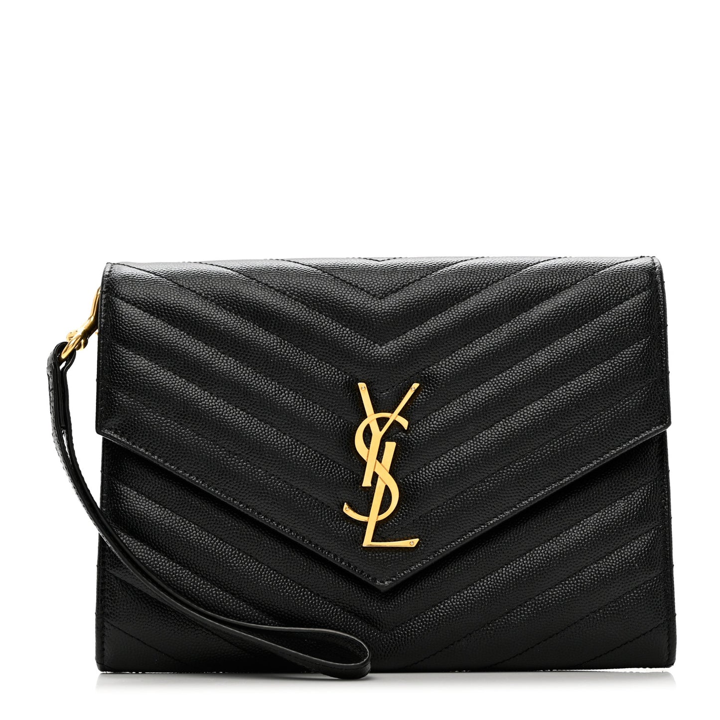 Grain De Poudre Matelasse Chevron Monogram Envelope Clutch Black