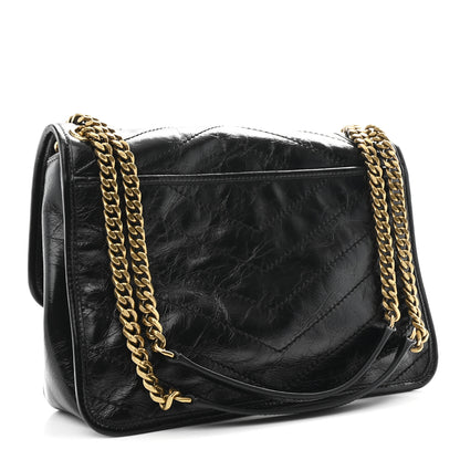 Saint Laurent Crinkled Calfskin Matelasse Monogram Medium Niki Chain Satchel Black 3 of 10