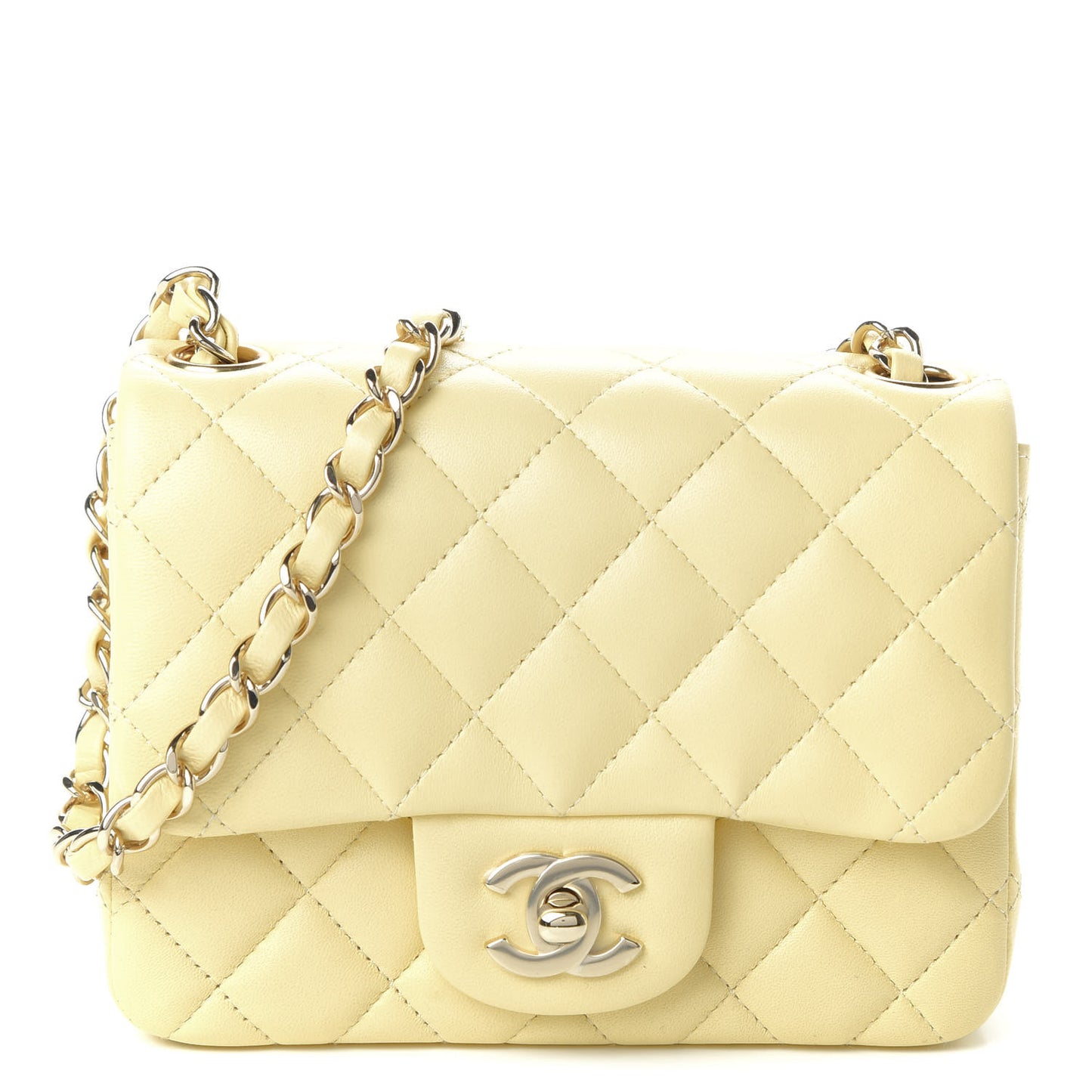 Lambskin Quilted Mini Square Flap Light Yellow