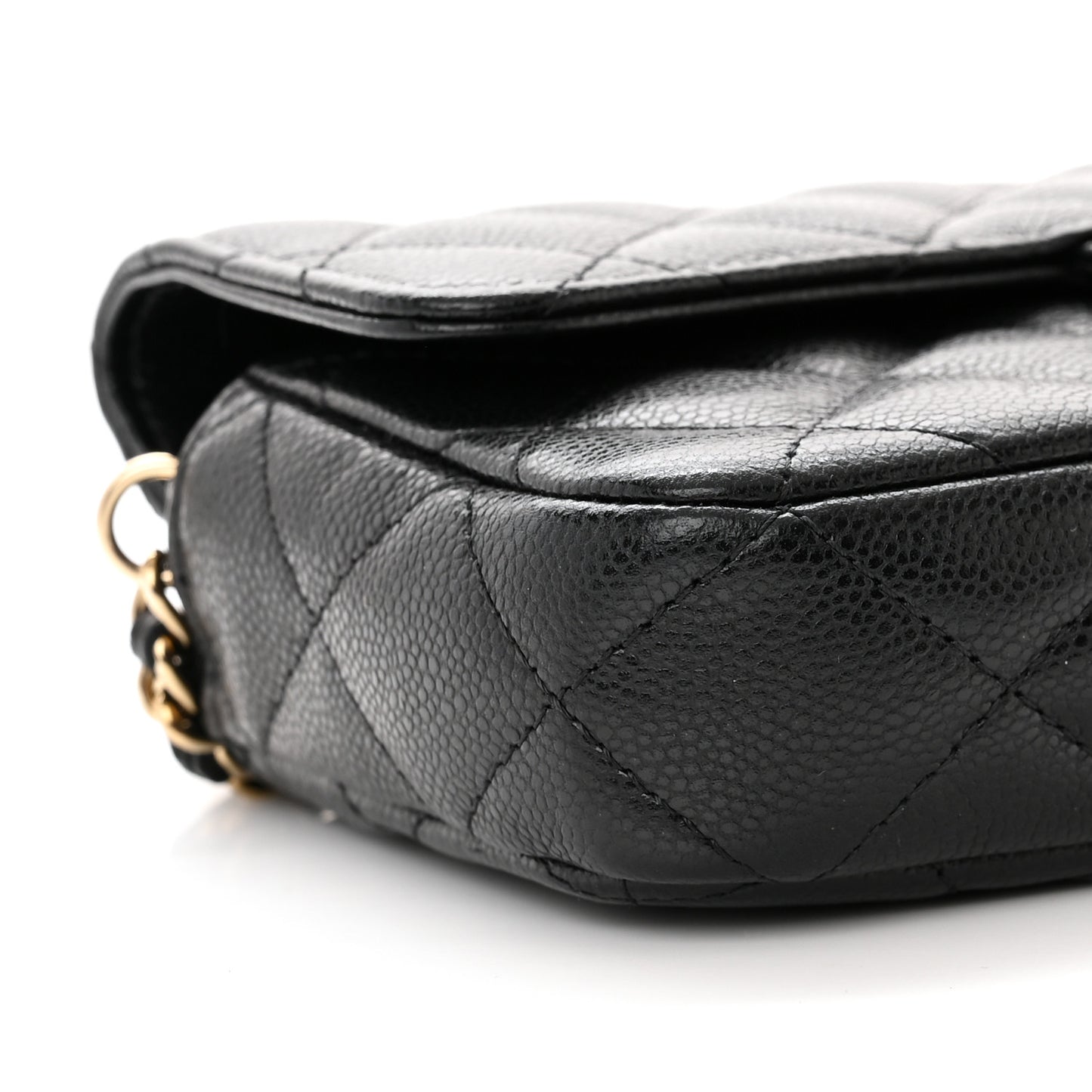 Caviar Quilted Flap Phone Holder With Chain Black
