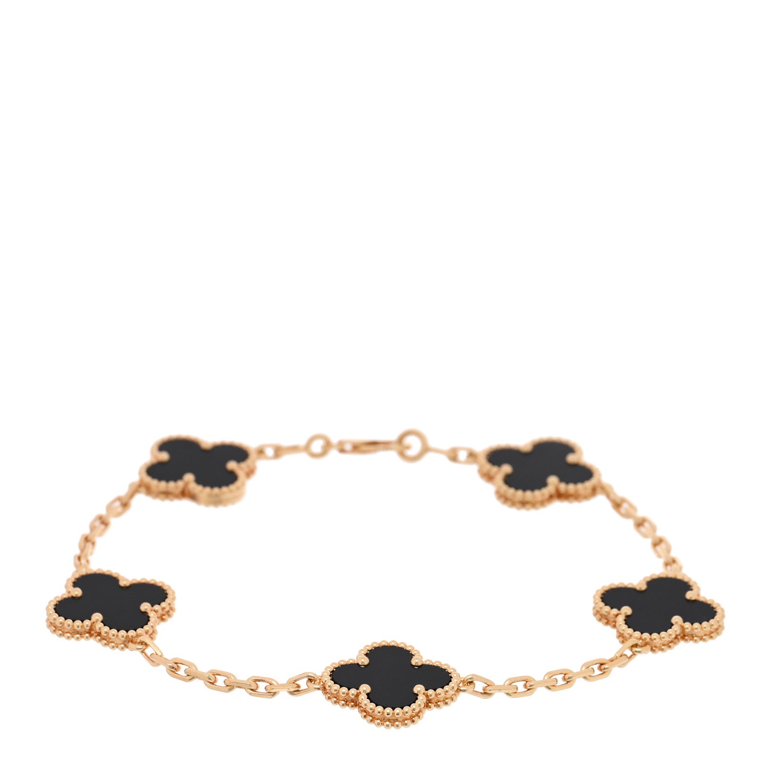 Van Cleef & Arpels 18K Yellow Gold Black Onyx 5 Motifs Vintage Alhambra Bracelet 1 of 4