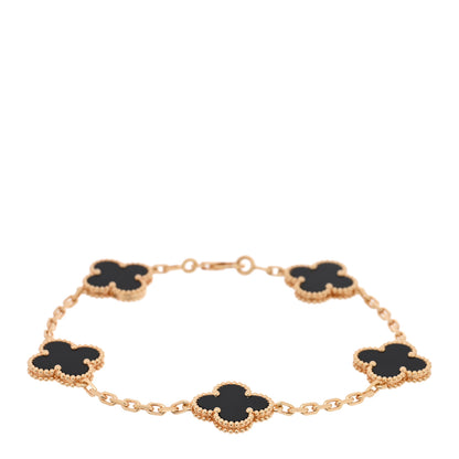 Van Cleef & Arpels 18K Yellow Gold Black Onyx 5 Motifs Vintage Alhambra Bracelet 1 of 4