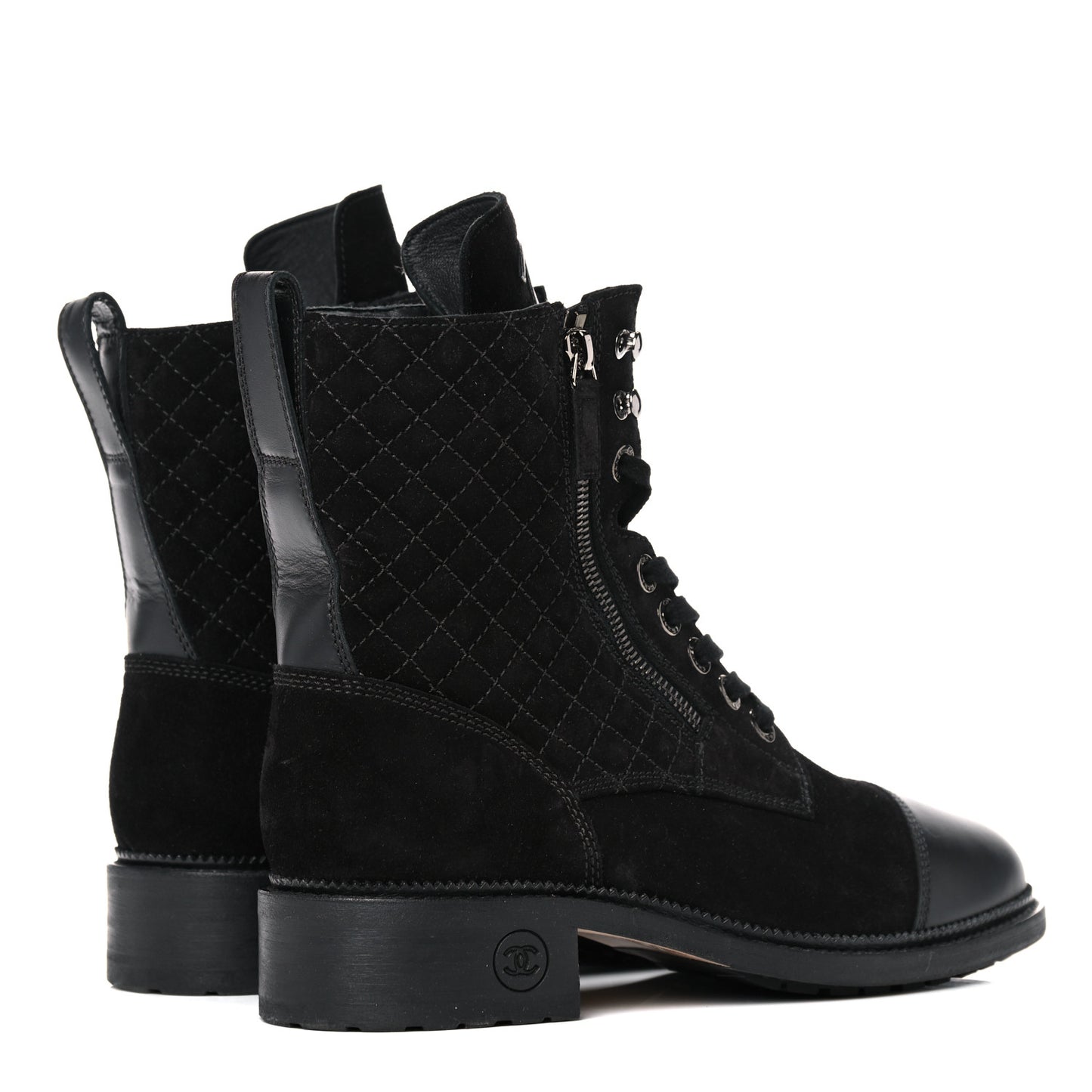 Suede Quilted CC Lace Up Combat Boots 41 Black