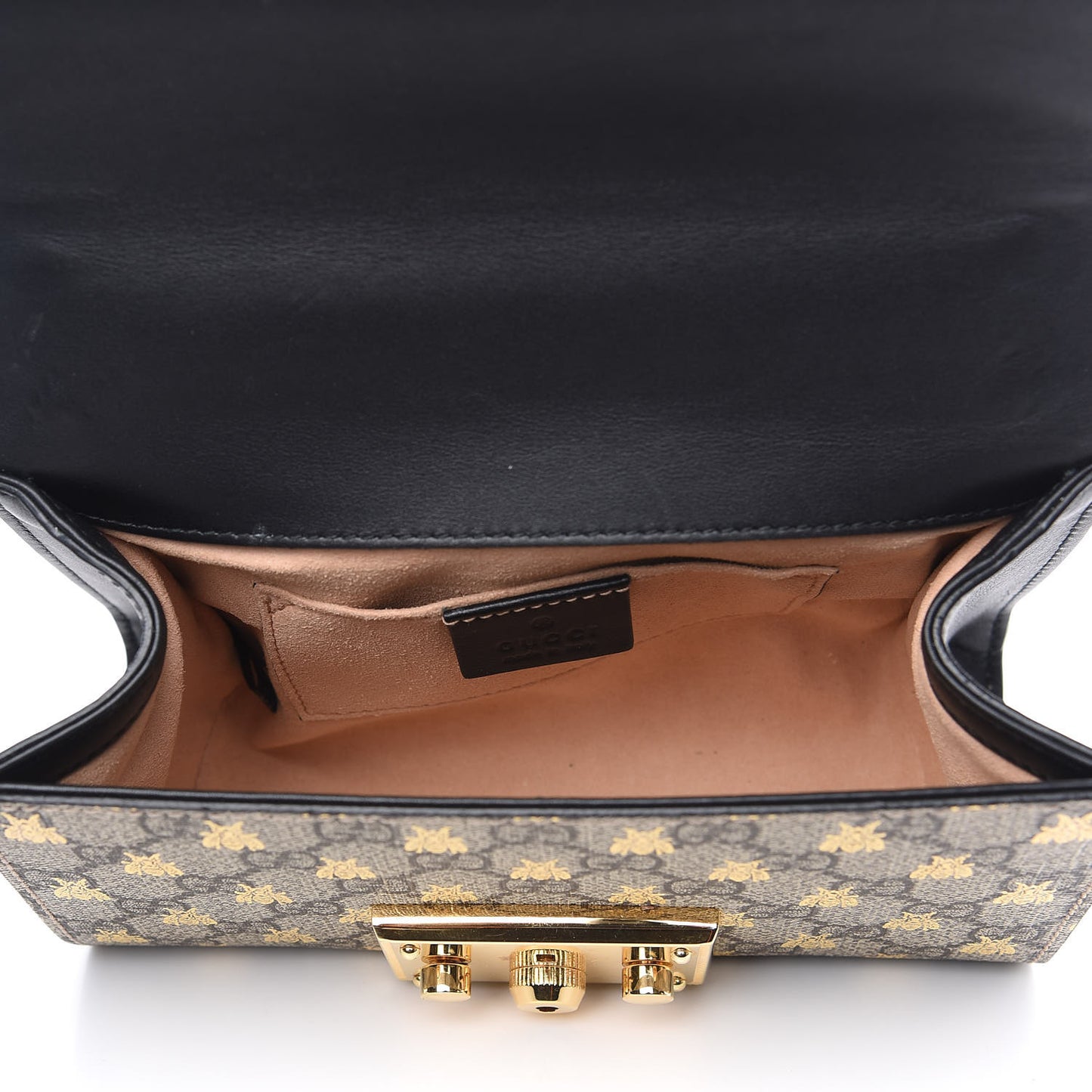 GG Supreme Monogram Bees Small Padlock Shoulder Bag Black