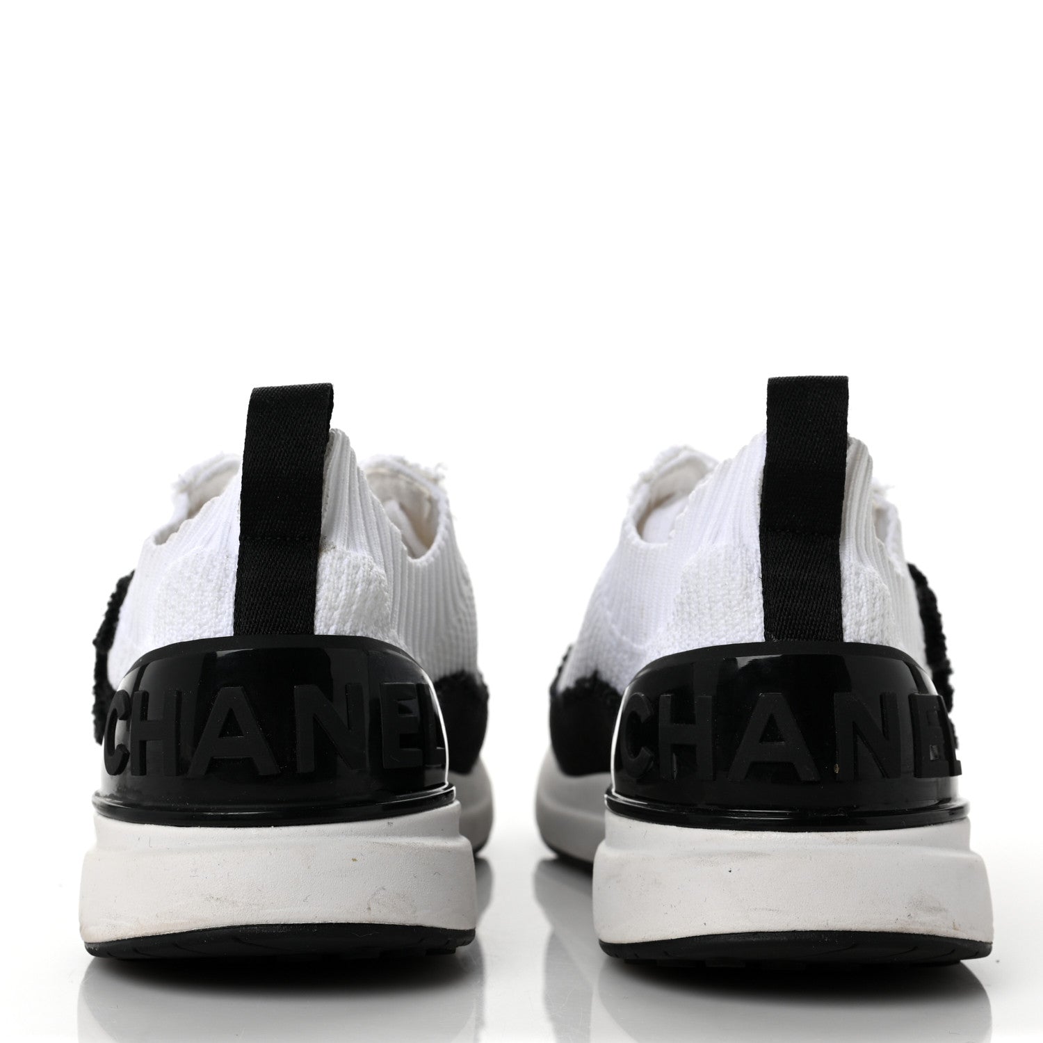 Chanel Knit Womens CC Sneakers 37 White Black 5 of 9