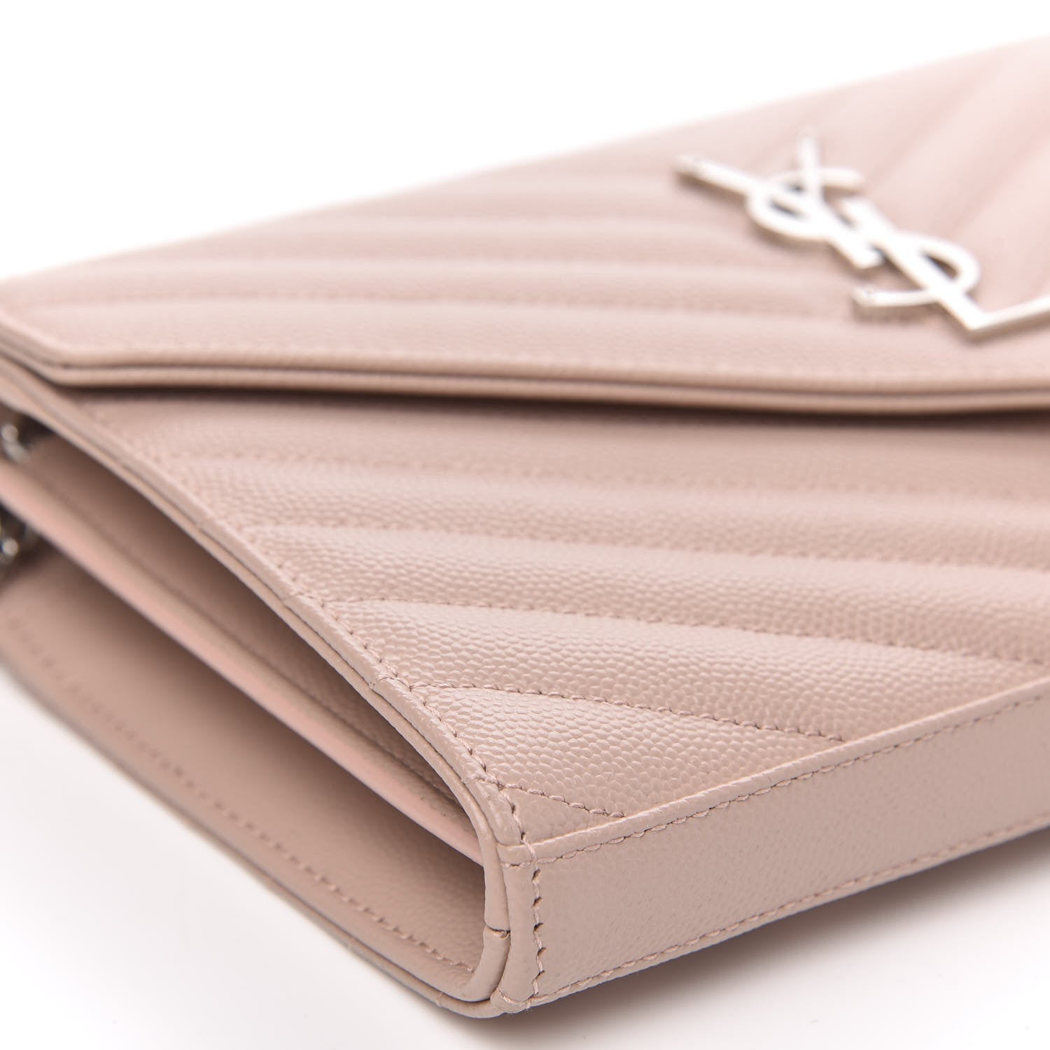 Saint Laurent Grain De Poudre Matelasse Chevron Monogram Chain Wallet Pale Pink 7 of 9