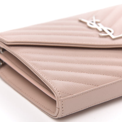Saint Laurent Grain De Poudre Matelasse Chevron Monogram Chain Wallet Pale Pink 7 of 9