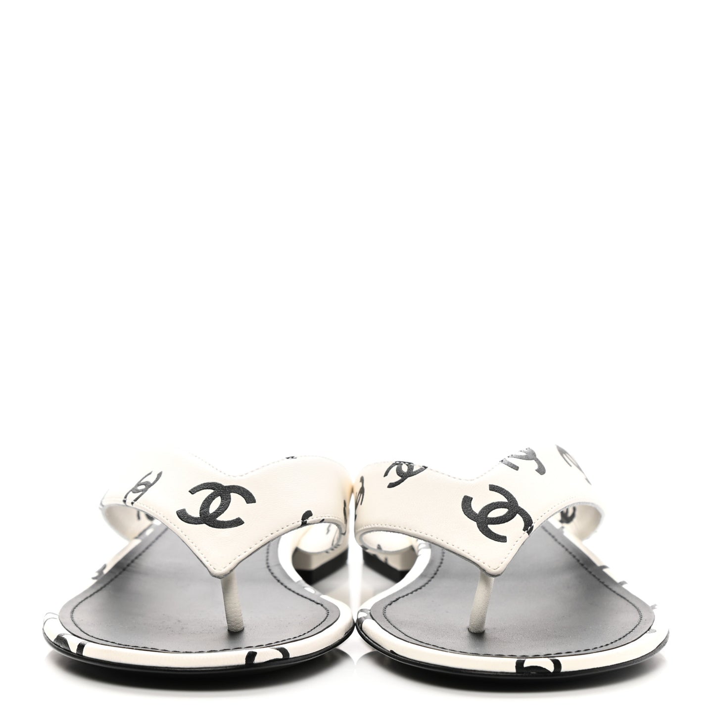 Printed Lambskin Coco Beach Thong Sandals 38.5 White Black