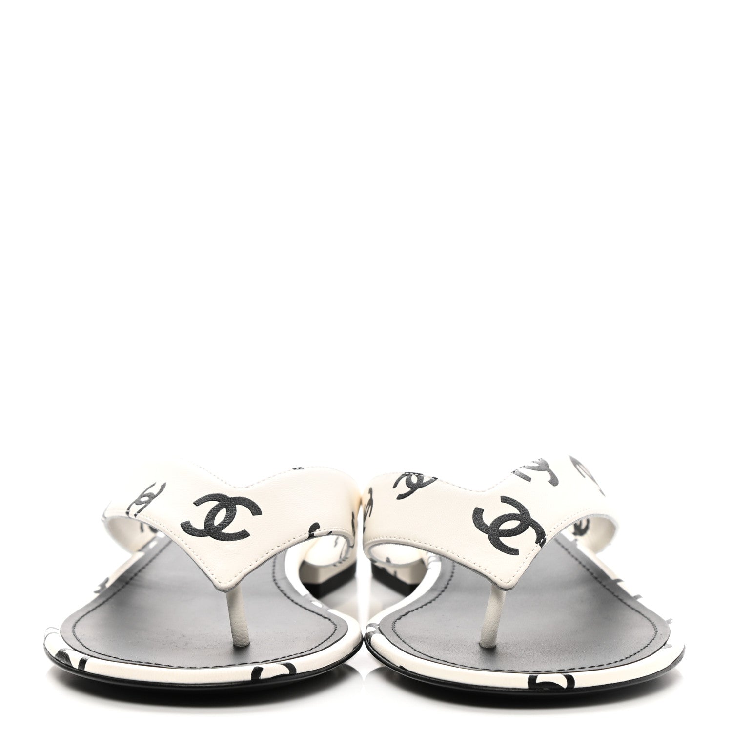 Chanel Printed Lambskin Coco Beach Thong Sandals 38.5 White Black 2 of 9
