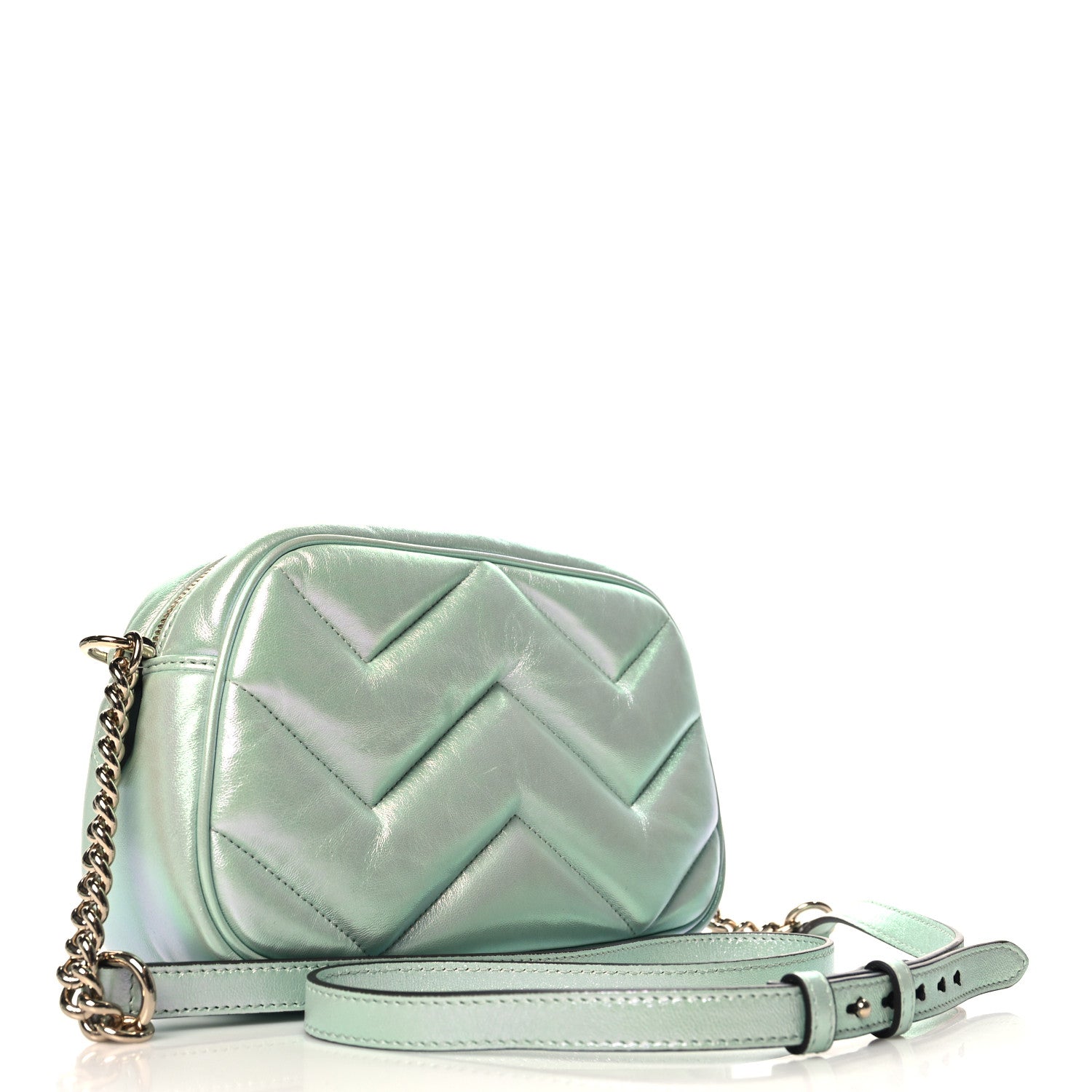 Gucci Iridescent Nappa Chevron Matelasse Small GG Marmont Chain Shoulder Bag Iridescent Salvy Green 3 of 10