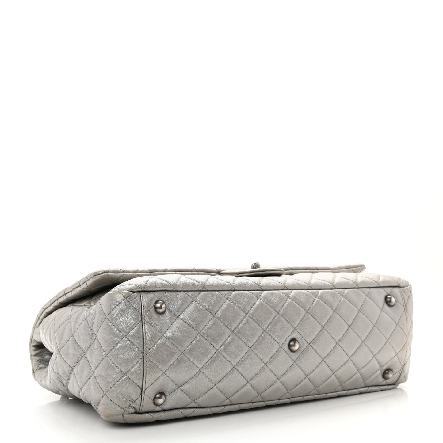 Metallic Caviar Quilted XXL Travel Flap Bag Silver
