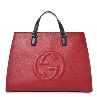 Gucci Dollar Calfskin Large Soho Top Handle Satchel Hibiscus Red Mystic White Blue 1 of 9
