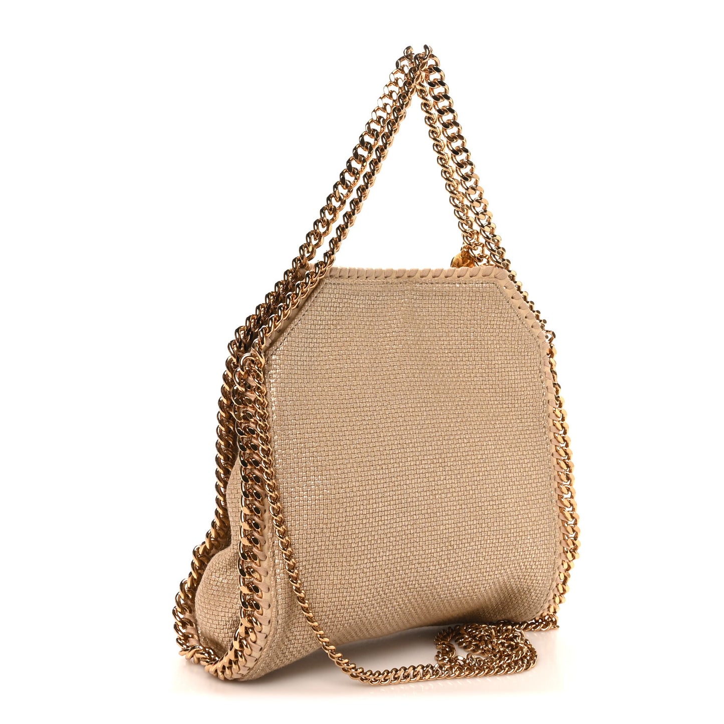 Metallic Woven Boucle Mini Fold Over Falabella Tote Gold