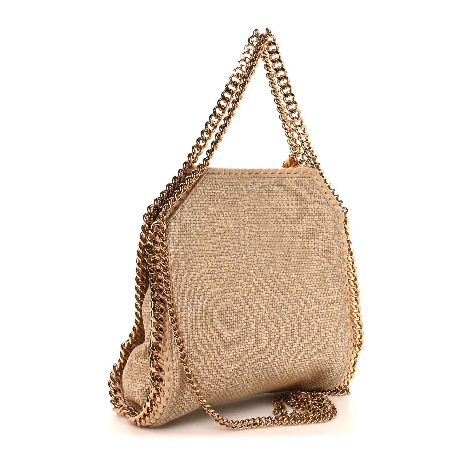 Stella McCartney Metallic Woven Boucle Mini Fold Over Falabella Tote Gold 3 of 9