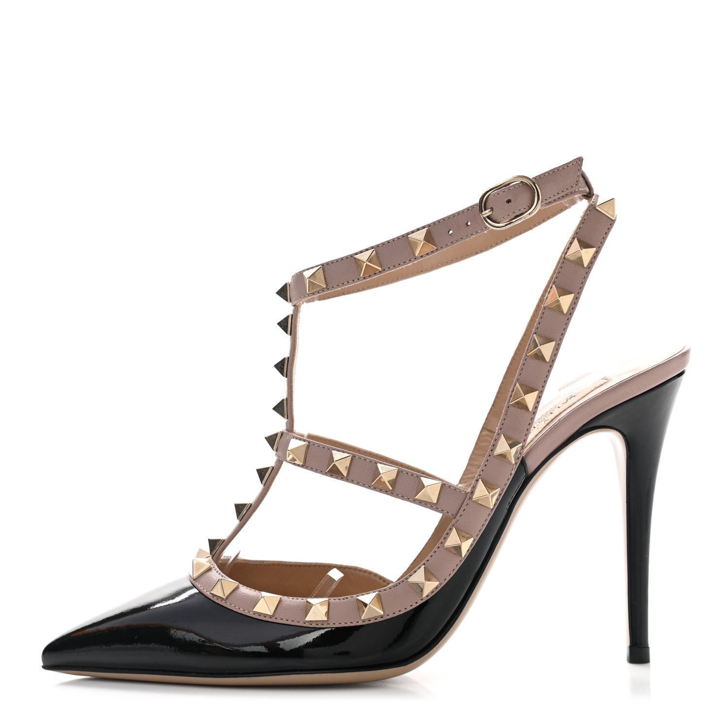 Valentino Garavani Patent Nappa Rockstud Ankle Strap 100mm Pumps 38 Black Poudre 1 of 7