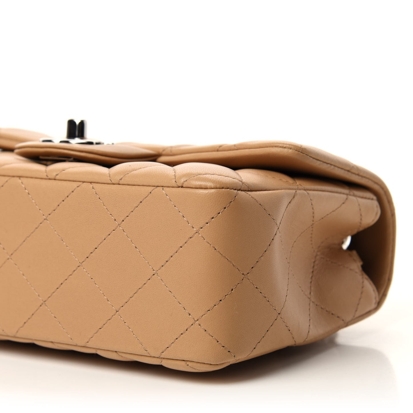 Lambskin Quilted Mini Rectangular Flap Beige