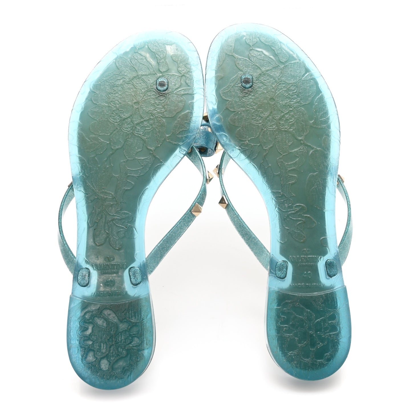 PVC Jelly Glitter Rockstud Bow Thong Sandals 40 Cerulean