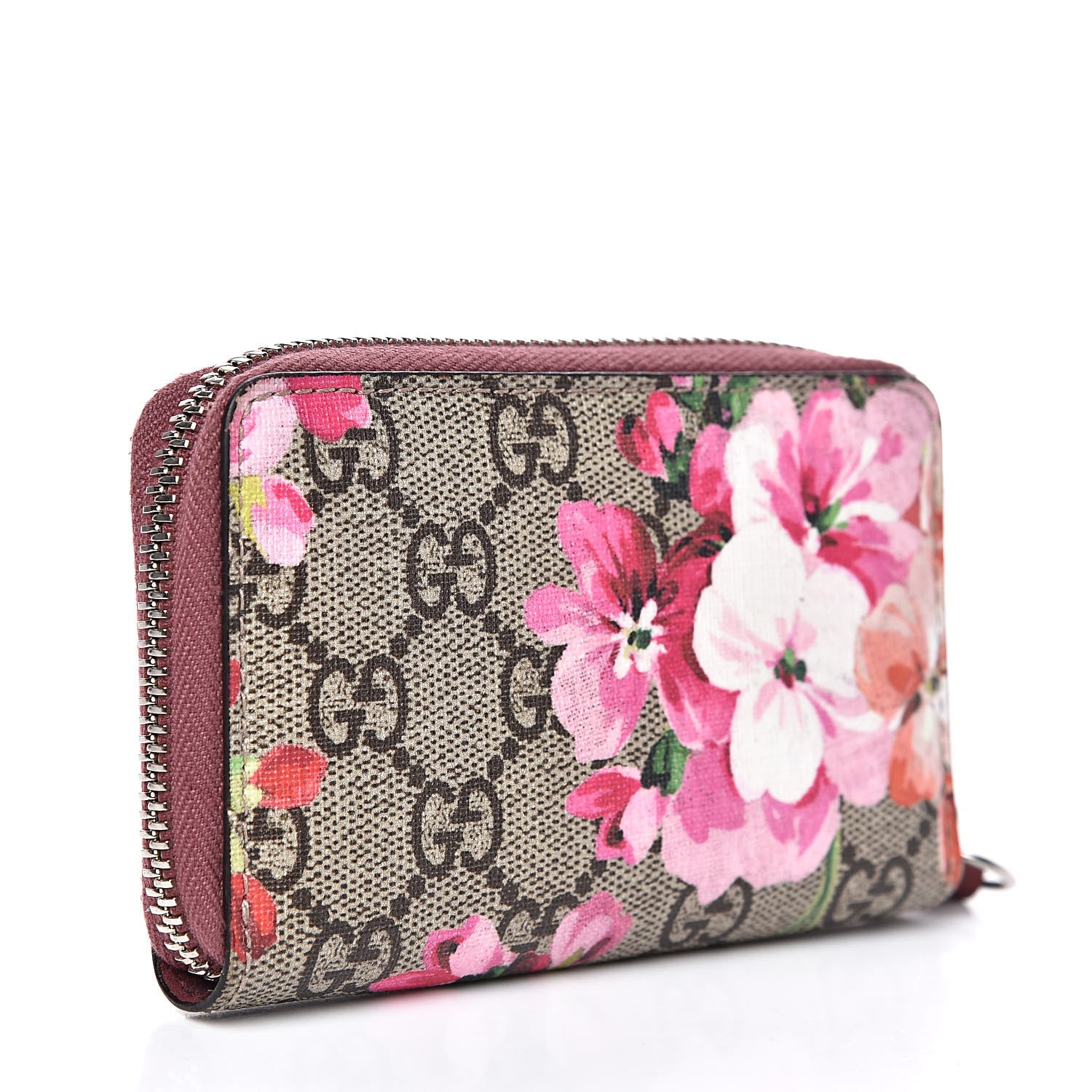Gucci GG Supreme Monogram Blooms Zip Around Card Case Wallet Beige Multicolor Dry Rose 3 of 8