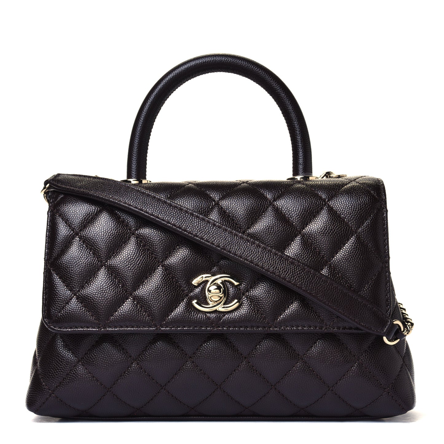 Caviar Quilted Mini Coco Handle Flap Dark Brown