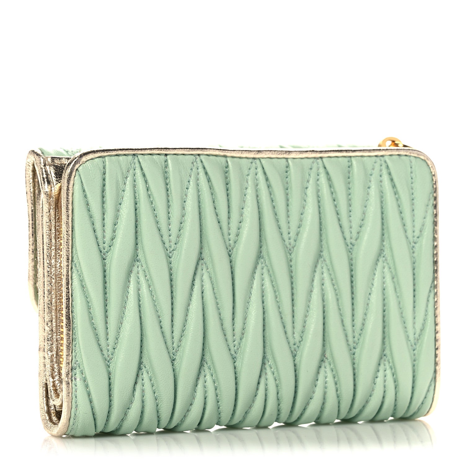 Miu Miu Nappa Matelasse Flap Tri-Fold Wallet Rugiada Pirite 3 of 8