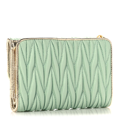 Miu Miu Nappa Matelasse Flap Tri-Fold Wallet Rugiada Pirite 3 of 8