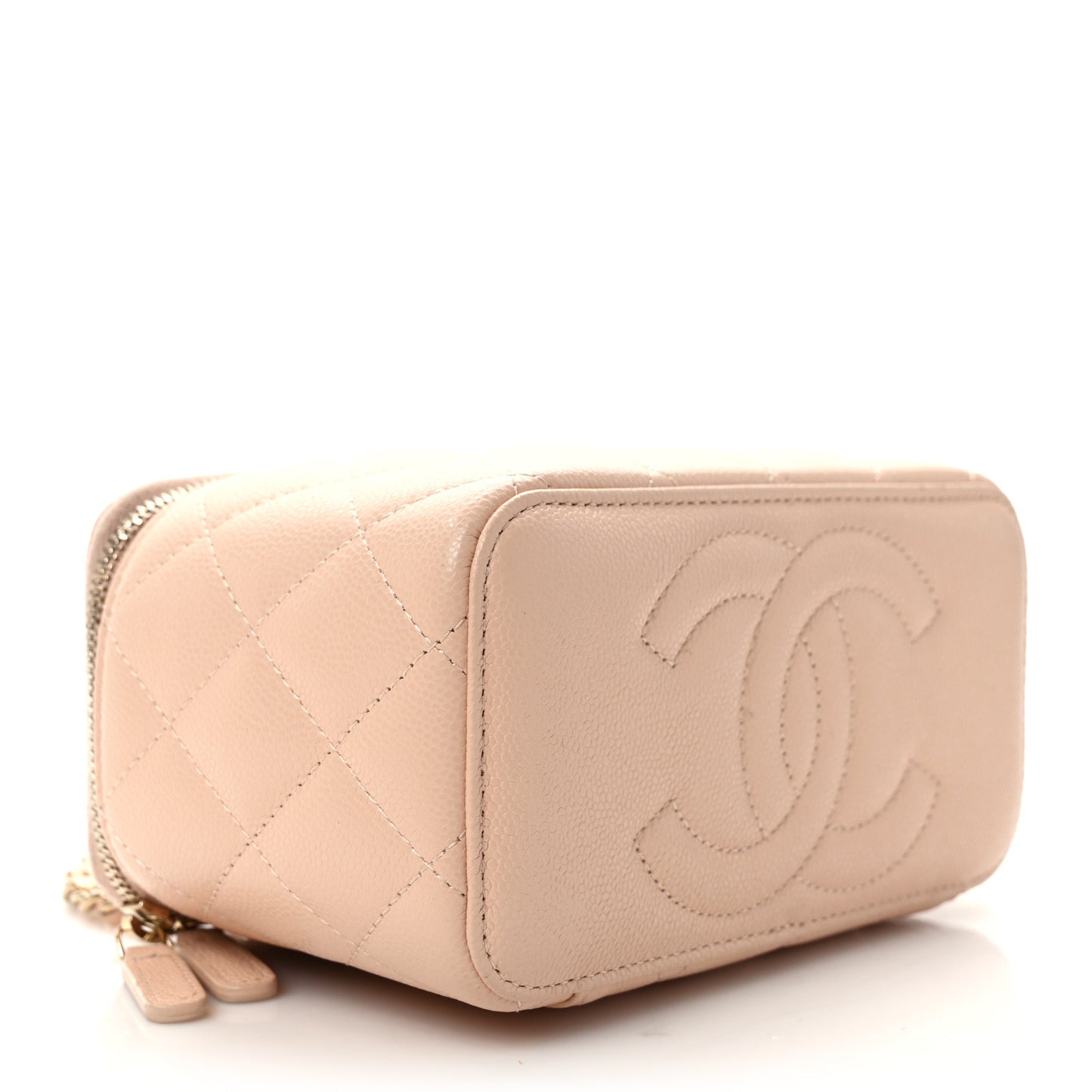 Caviar Quilted Small Vanity Case With Chain Light Beige