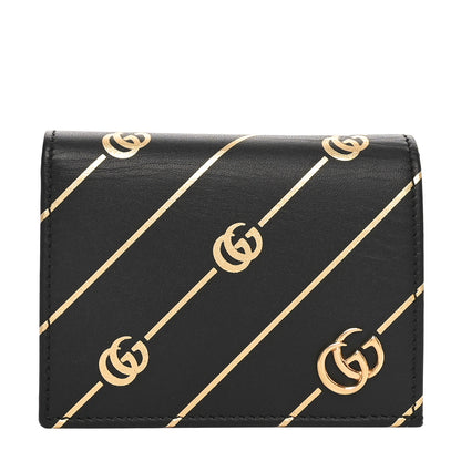 Gucci Calfskin Diagonal GG Card Case Black Gold 1 of 9