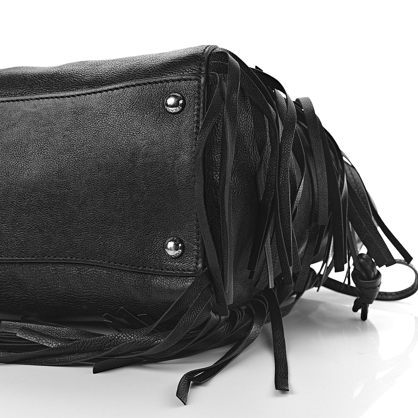 Glace Calf Twin Pocket Fringe Tote Black