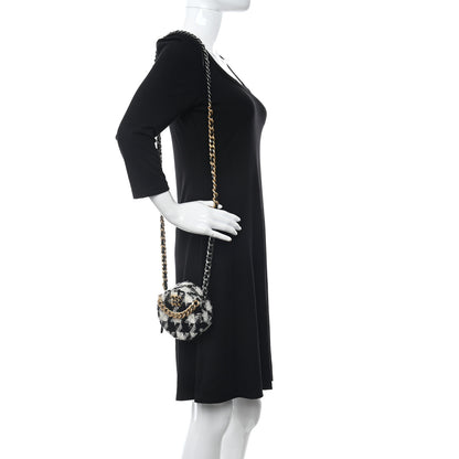 Chanel Wool Tweed Lambskin Quilted Chanel 19 Round Clutch With Chain and Coin Purse Black White 2 of 10
