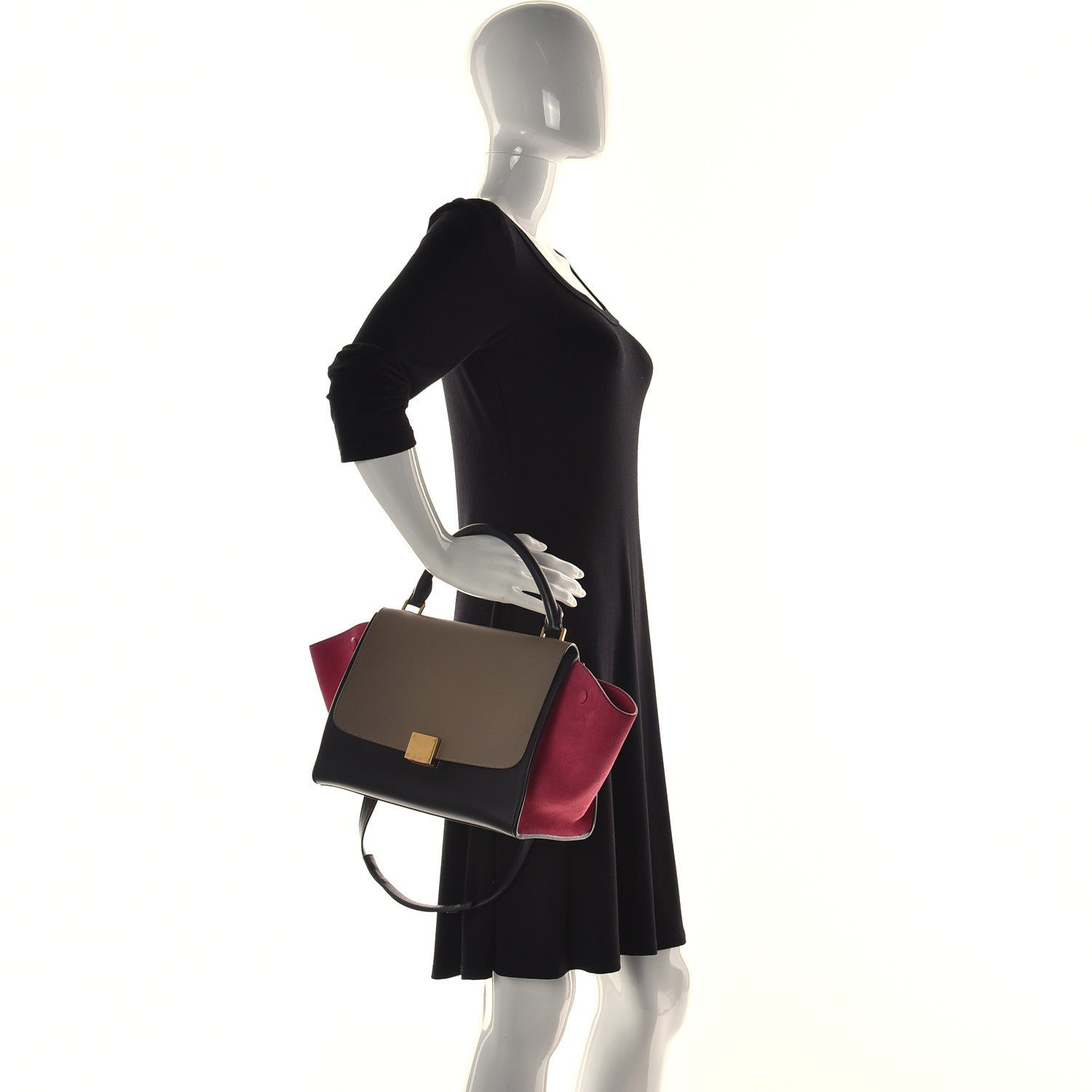 Celine Smooth Calfskin Suede Small Tri-Color Trapeze Pink 2 of 17