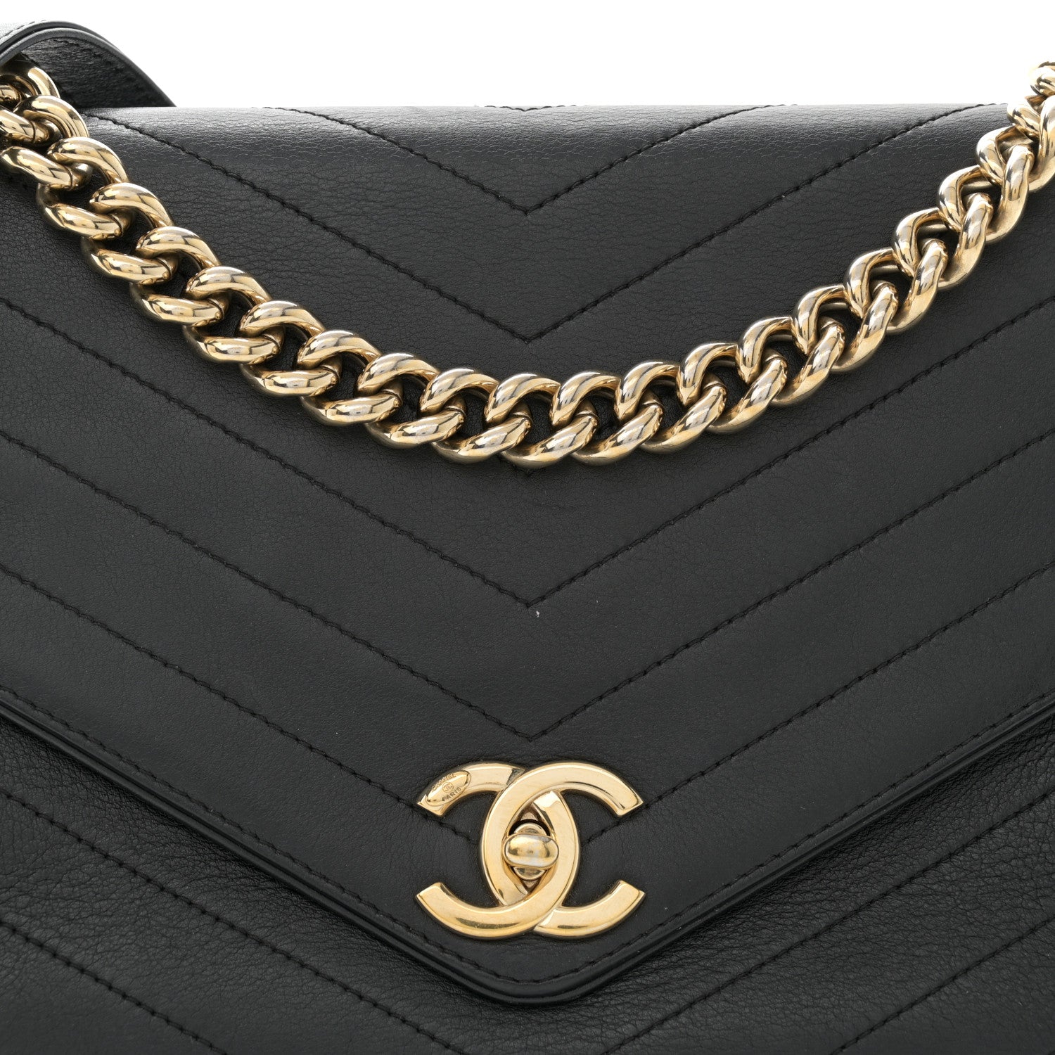 Chanel Calfskin Chevron Stitched Medium Coco Flap Bag Black 8 of 10