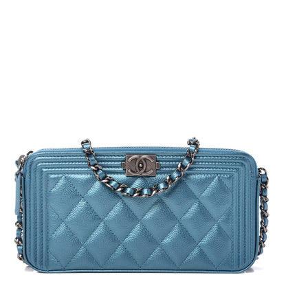 Chanel Metallic Caviar Quilted Small Boy Clutch With Chain Turquoise 1 of 11