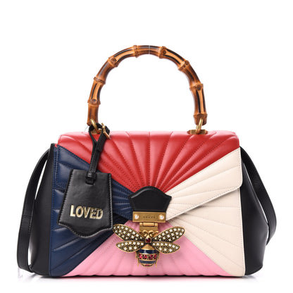 Gucci Calfskin Bamboo Trapuntata Queen Margaret Top Handle Bag Blue Agata Hibiscus Red Mystic White Sugar Pink 1 of 11
